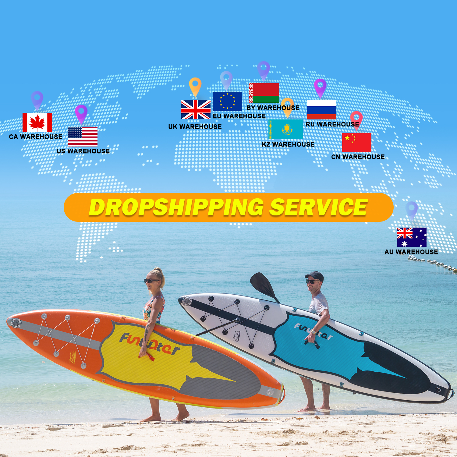 FUNWATER Dropshipping OEM 11′ Stand Up Paddle Board Wholesale Surfing Inflatable Board surfboard paddleboard